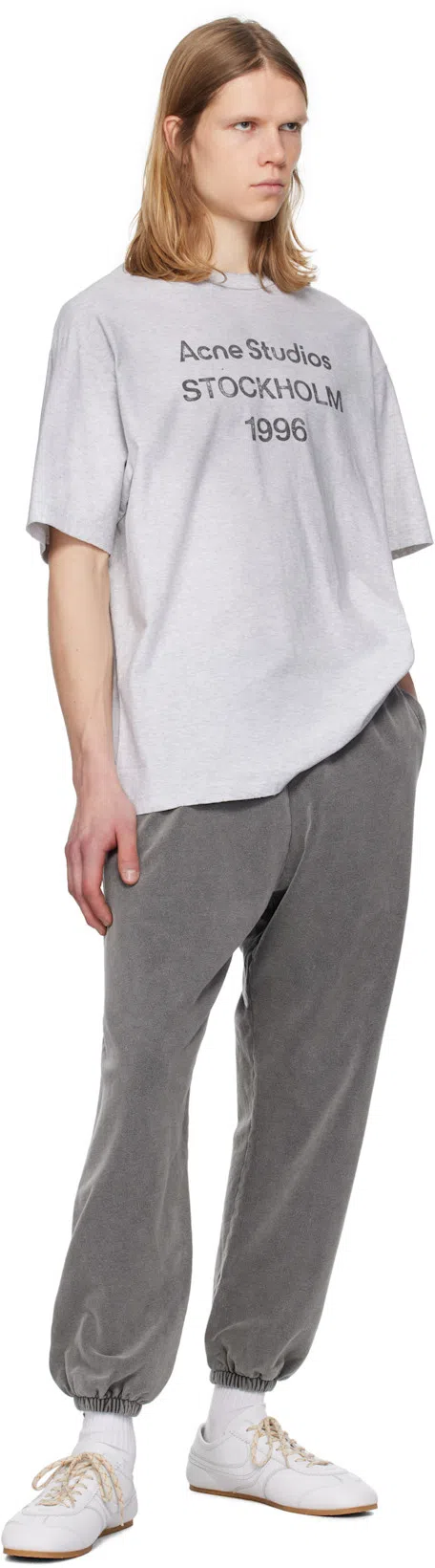 ACNE STUDIOS Exford Distressed Logo-print Organic Cotton-jersey T-shirt In Gray