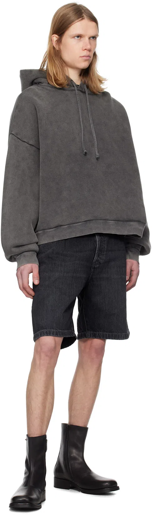 ACNE STUDIOS Men Logo Cotton Hoodie In Gray