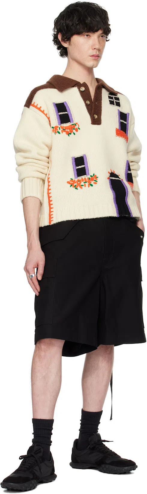 JW ANDERSON 'house' White Polo Shirt Style Sweater With Embroidery On The Front