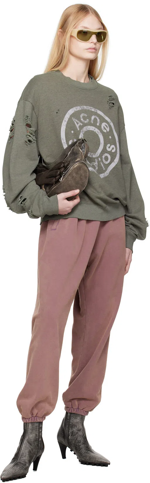 ACNE STUDIOS Khaki Printed Logo Sweatshirt In Bca Moss Green