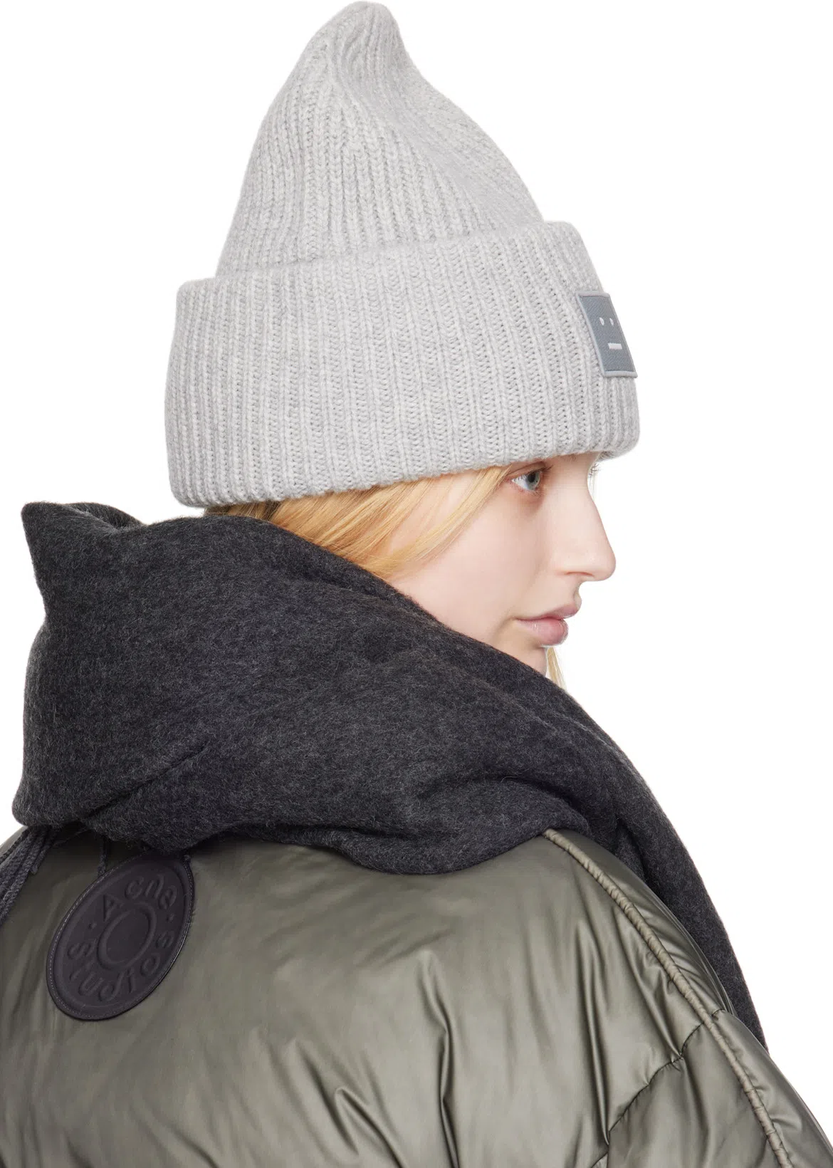 ACNE STUDIOS Gray Large Face Logo Beanie In X92 Light Grey Melan