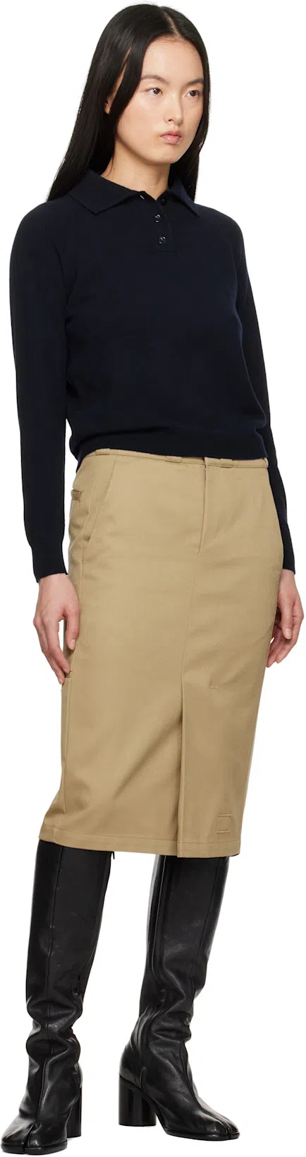 MAISON MARGIELA Cotton Blend Midi Skirt In Brown