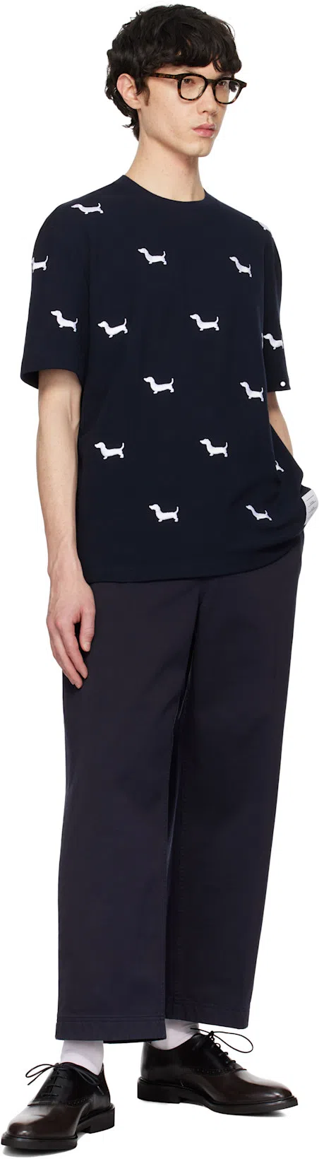 THOM BROWNE Dachshunds Embroidered Cotton T-shirt In Blue
