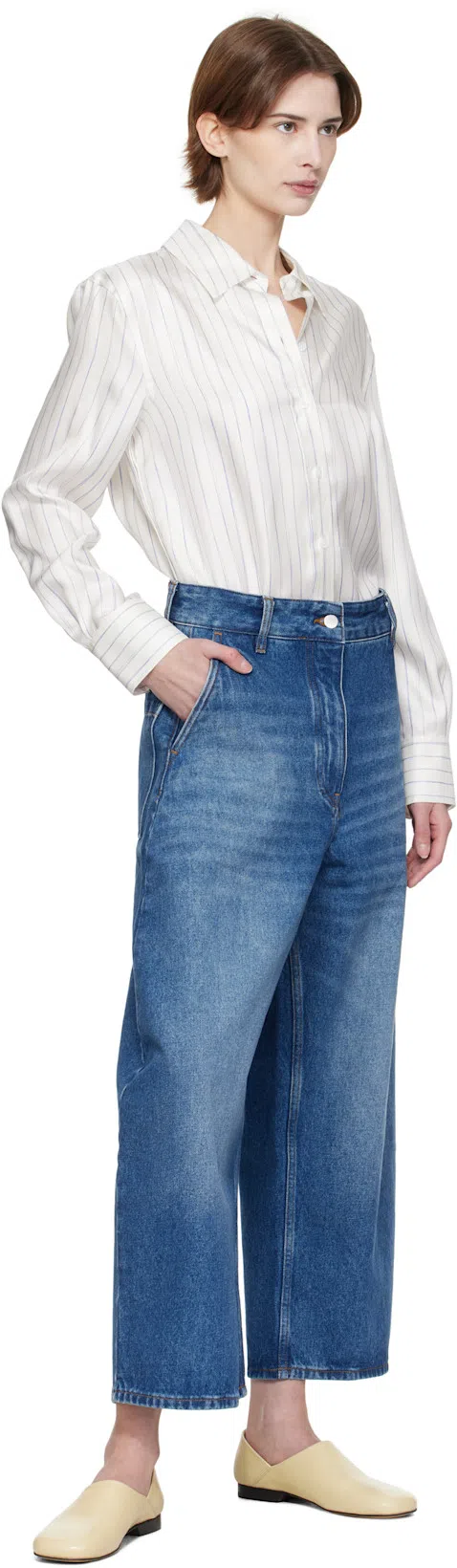 STUDIO NICHOLSON Blue Denim Chalco Cropped Jeans