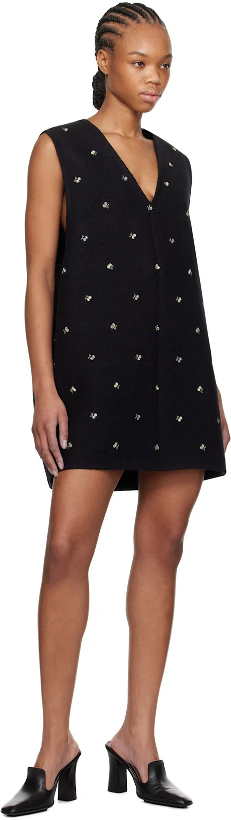 RIER Black Walker Minidress In Black Flowers Felted