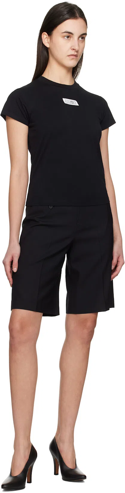 MM6 MAISON MARGIELA Crewneck T-shirt With Rectangular Applique And Design In Black