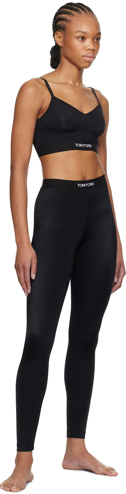 TOM FORD Stretch Lustrous Velour Signature Leggings In Black
