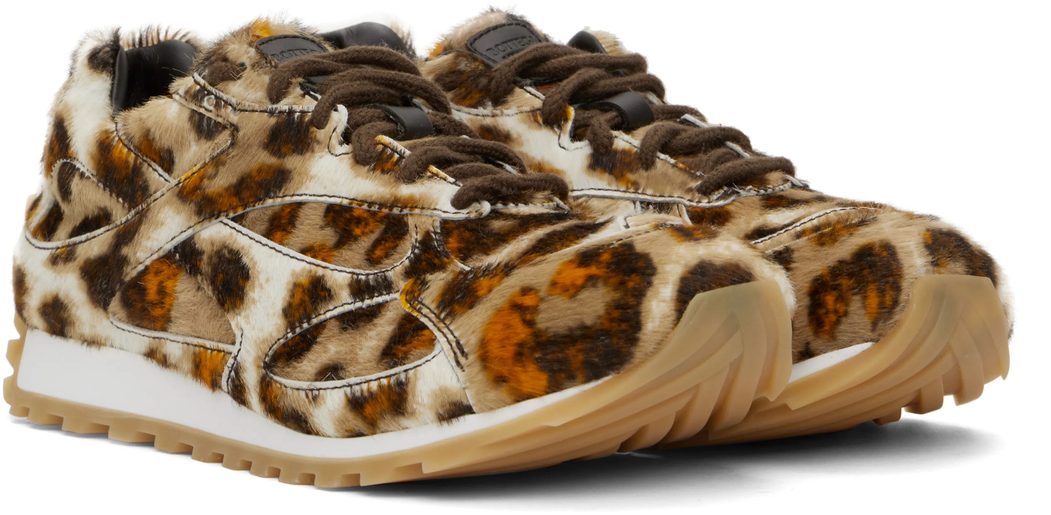 BOTTEGA VENETA Orbit Jaguar-print Calf Hair Fashion Sneakers In Brown