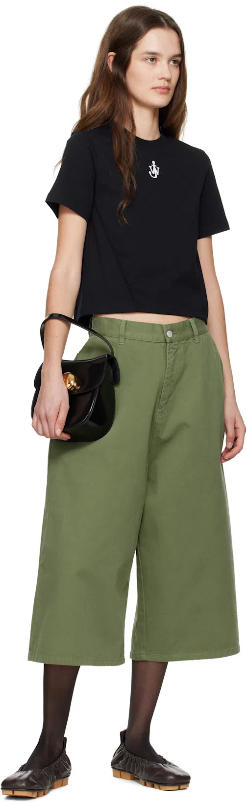 JW ANDERSON Anchor Embroidered Cropped T-shirt In Black