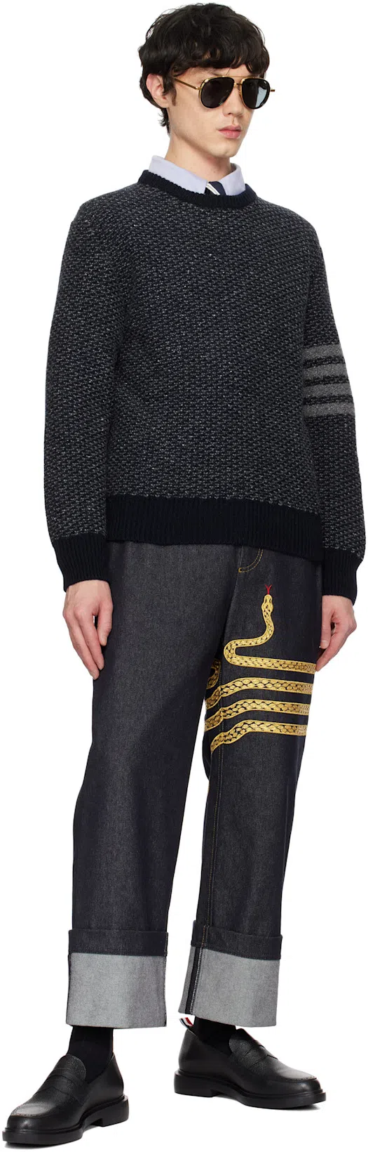 THOM BROWNE Grained Leather Penny Loafers In Black