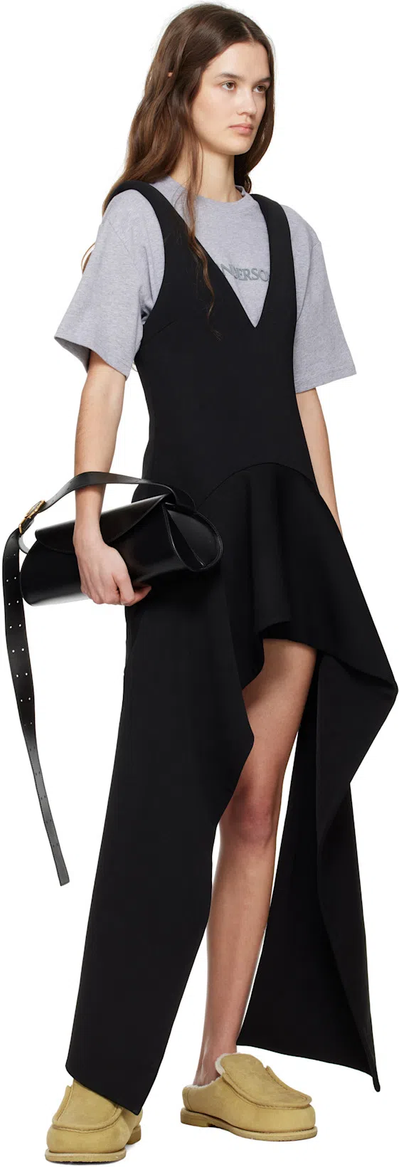 JW ANDERSON V Neck Draped Hem Mini Dress In Black
