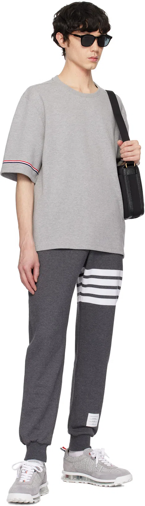 THOM BROWNE Gray Cotton Rugby Short Sleeve T-shirt In 055 Lt Grey