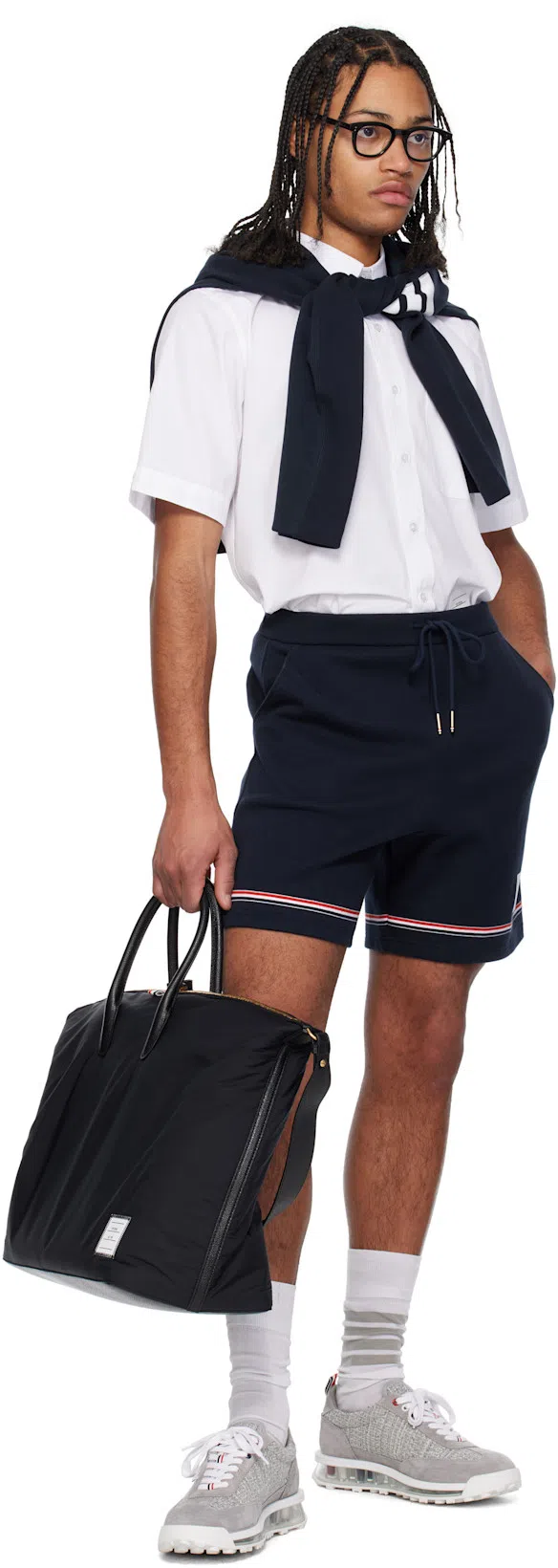 THOM BROWNE Blue Shorts With Elastic Waist With Drawstring And Rwb Striped Detail