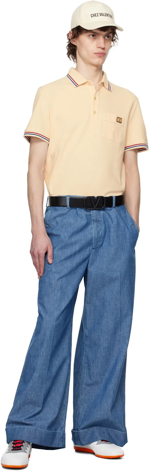 VALENTINO Cotton Piqué Polo Shirt With V-logo Patch In Neutral