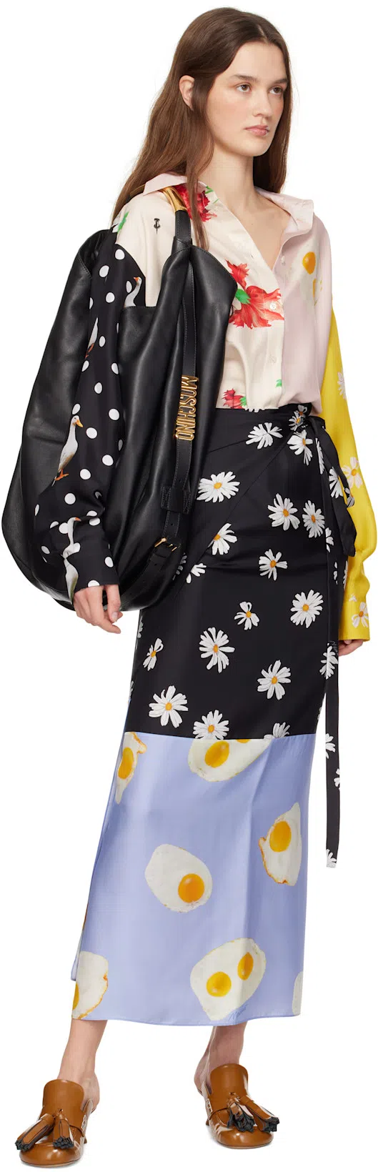 MOSCHINO Oversized Mixed Print French Collar Long Sleeves In Multicolor