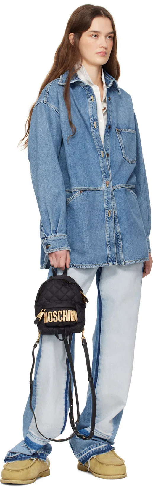 MOSCHINO Oversized Mixed Print French Collar Long Sleeves In Multicolor