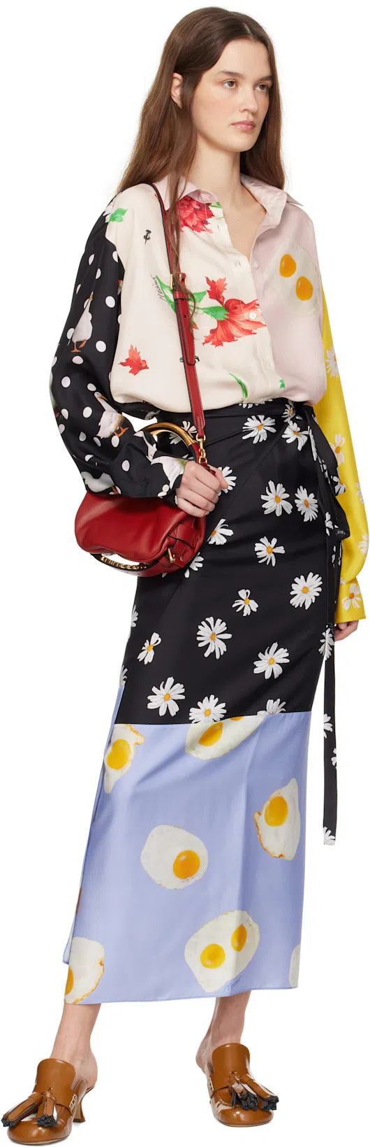 MOSCHINO Oversized Mixed Print French Collar Long Sleeves In Multicolor