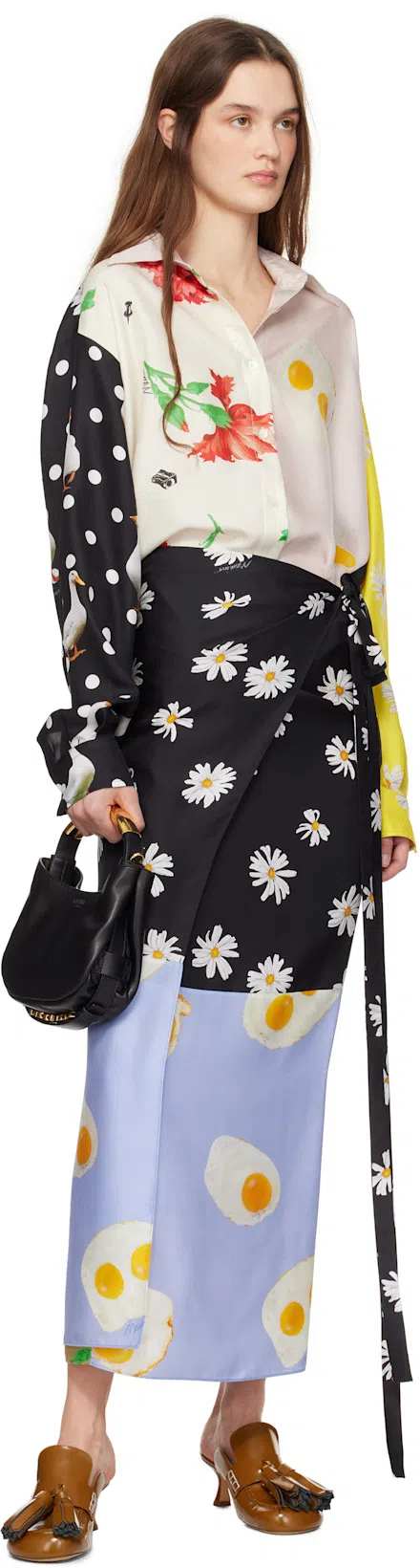 MOSCHINO Oversized Mixed Print French Collar Long Sleeves In Multicolor