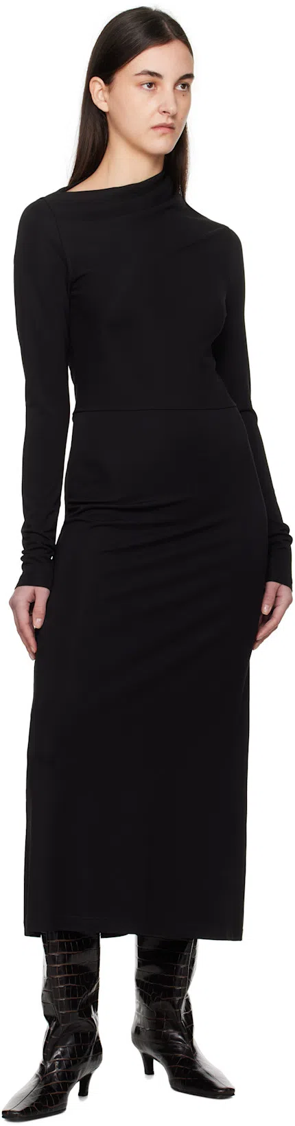 TOTÊME Long Draped Jersey Dress In Black
