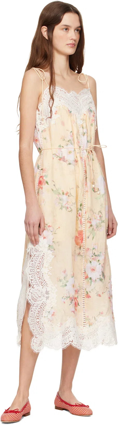 ZIMMERMANN Everley Belted Lace-trimmed Floral-print Linen Midi Dress In Multi