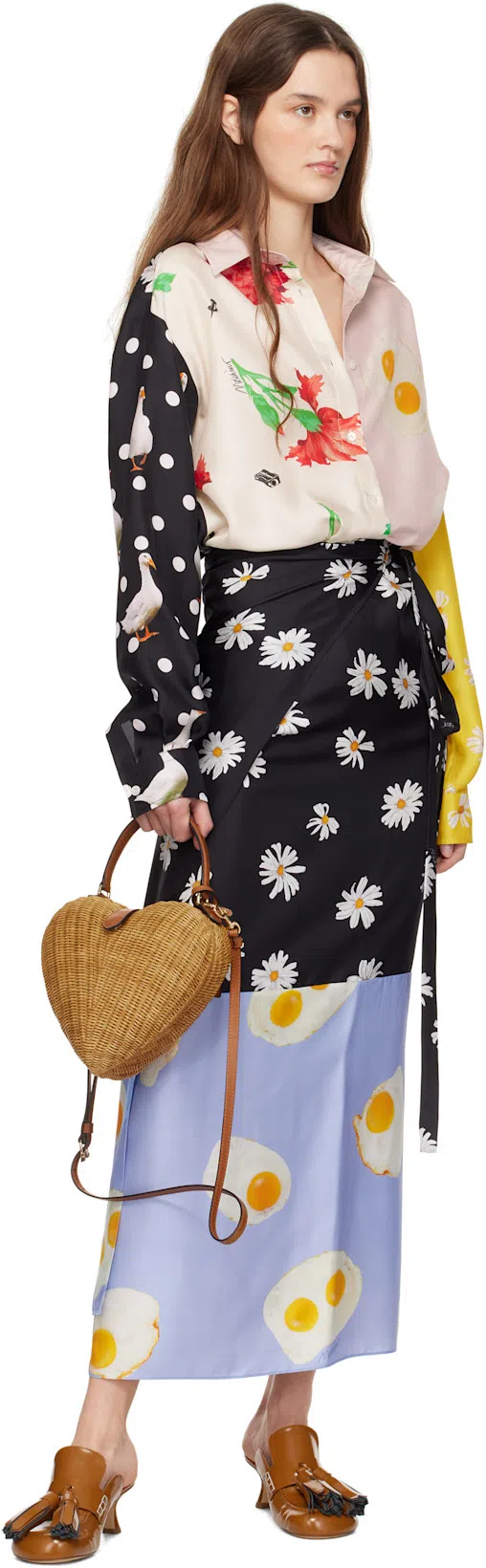 MOSCHINO Oversized Mixed Print French Collar Long Sleeves In Multicolor