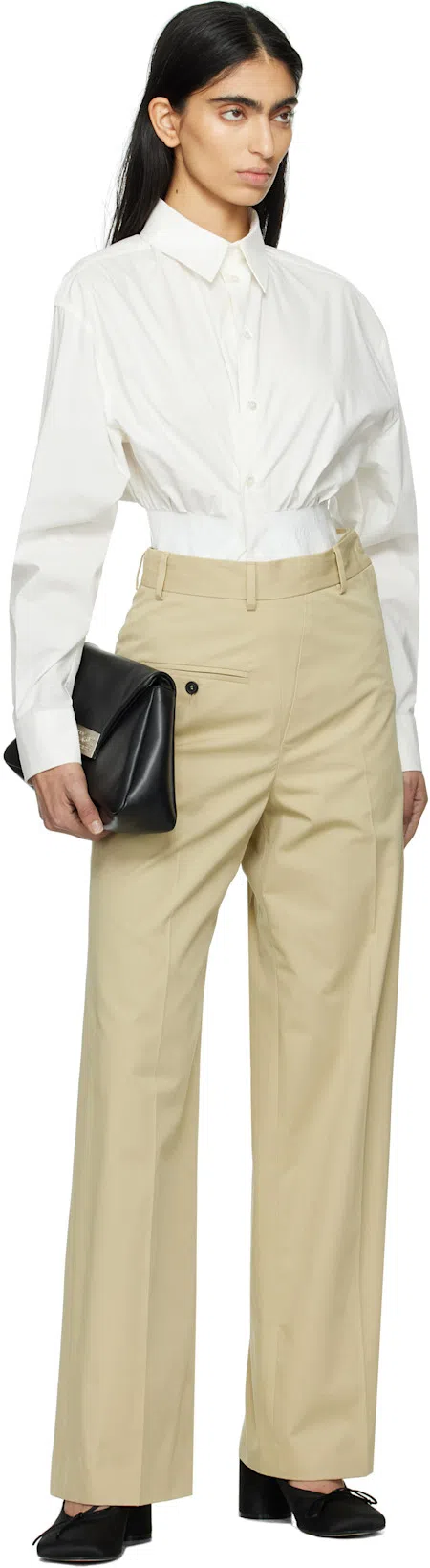 MM6 MAISON MARGIELA Collared Shirt With Cuffed Sleeves And Elastic Waistband In White