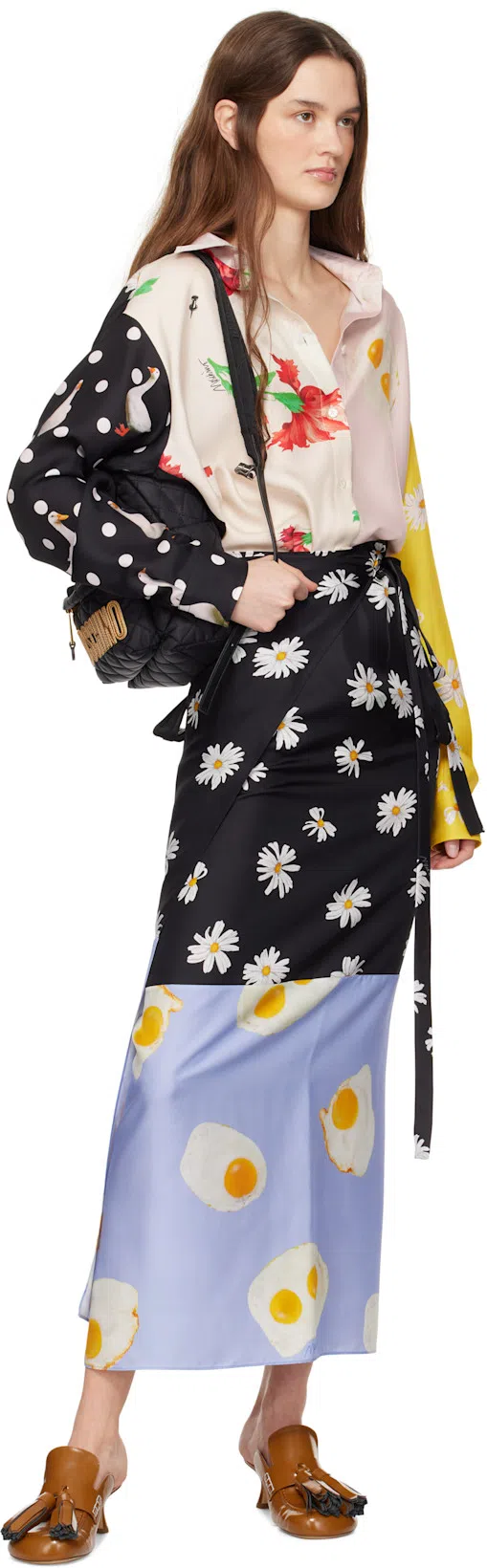 MOSCHINO Oversized Mixed Print French Collar Long Sleeves In Multicolor