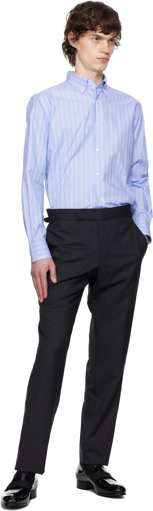 TOM FORD Gray Super Plain Weave Shelton Trousers In Dark Grey