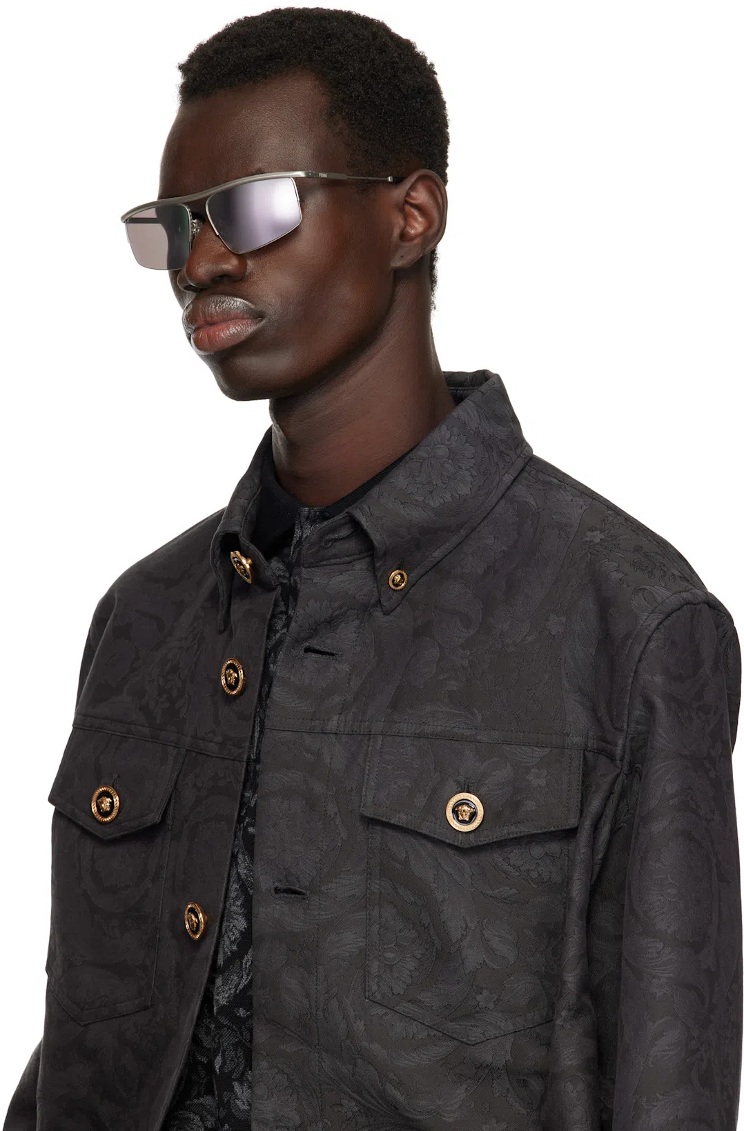 VERSACE Barocco Print Polo T-shirt In Grey