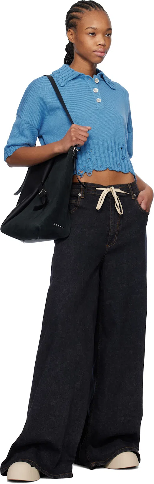 MARNI Black Marble Wide-leg Jeans In Mdn99 Black