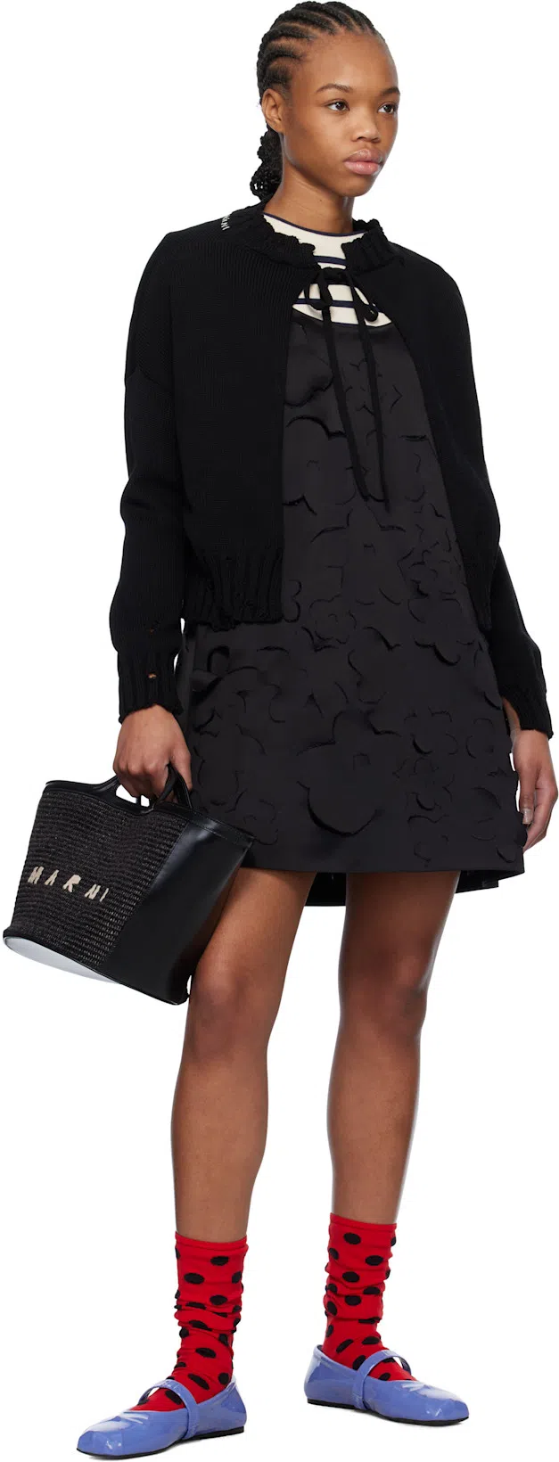 MARNI Tropicalia Small Bag In Black Leather And Raffia-effect Fabric