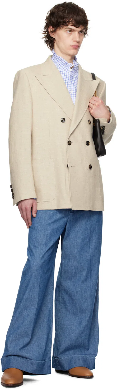 VALENTINO Beige Double-breasted Blazer In 0ne Naturale