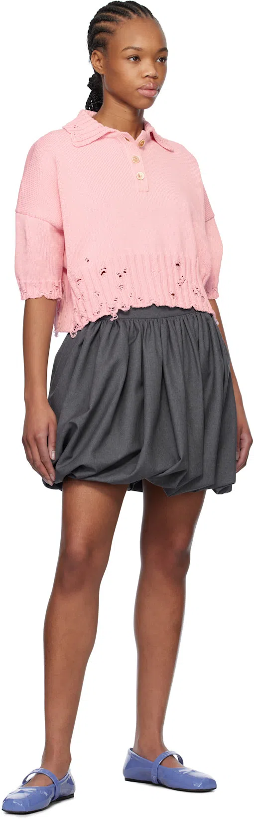 MARNI Bow Patent Leather Mary Jane Ballerina Flats In 00b26 Blue Lilac