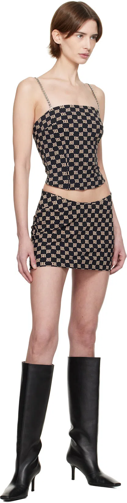 MISBHV Monogram Fitted Spaghetti Top In Black Beige