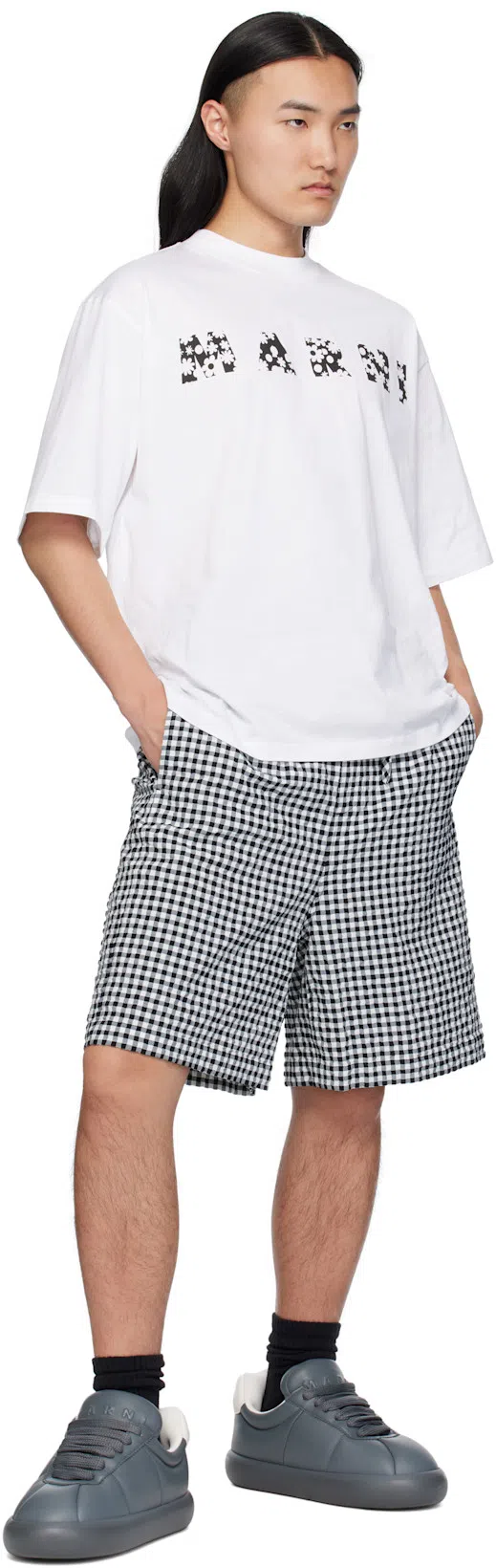 MARNI Crew Neck T-shirt With Bold Logo Design In White