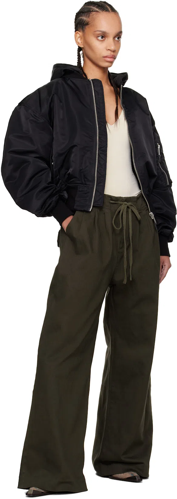 ENTIRE STUDIOS Hooded Broad Bomber In Black  