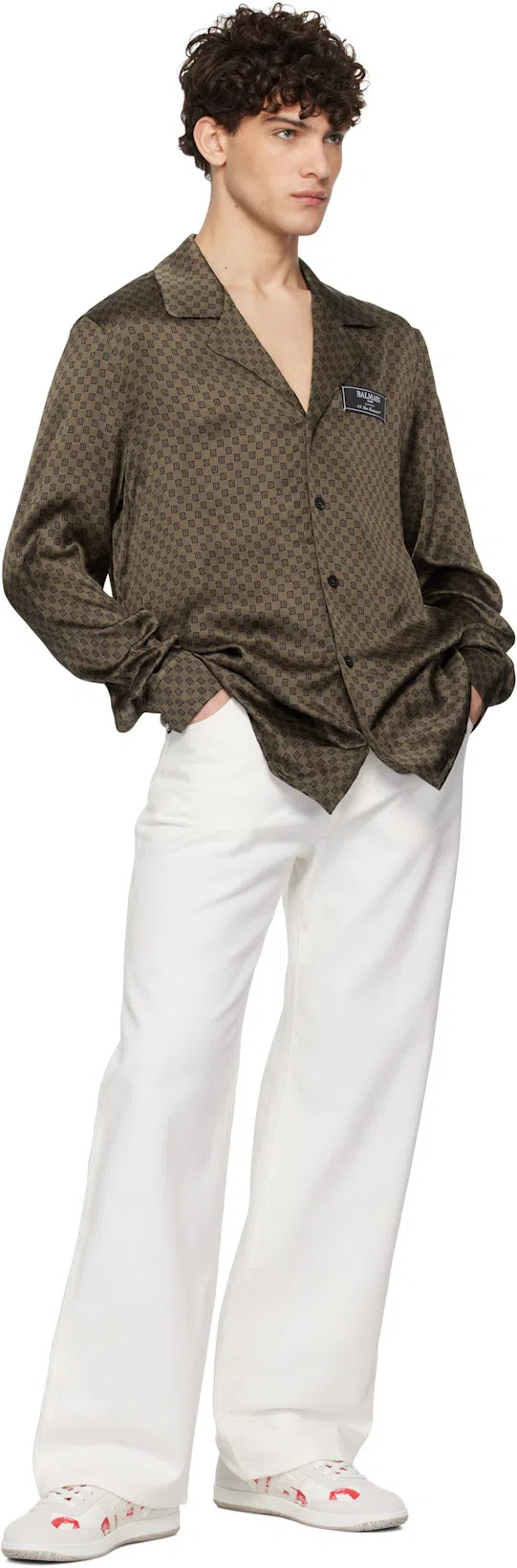 BALMAIN Embroidered-logo Straight Jeans In White