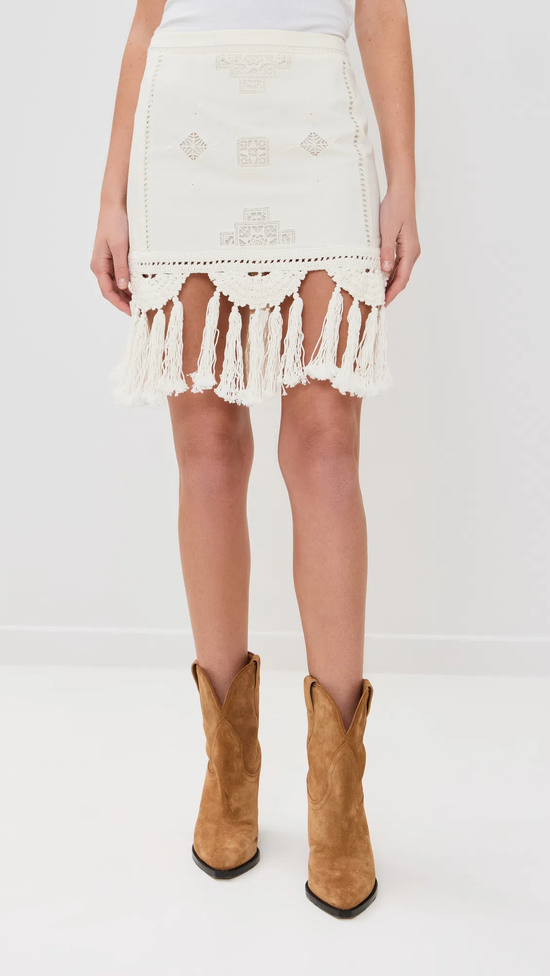 ISABEL MARANT White Cotton Sandals Mini Skirt In Neutral