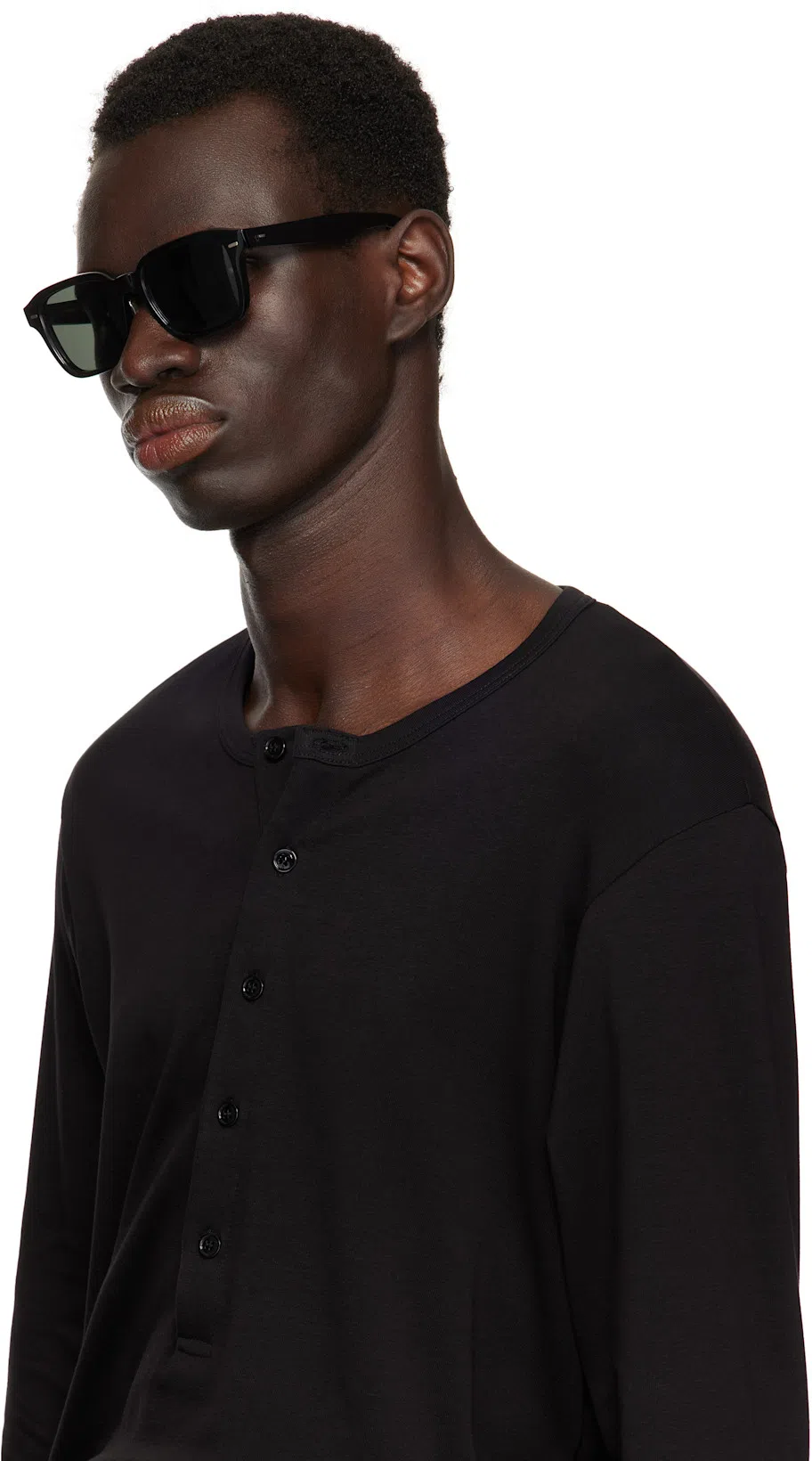 TOM FORD Henley Cotton Stretch Ribbed Long Sleeved T-shirt In Black