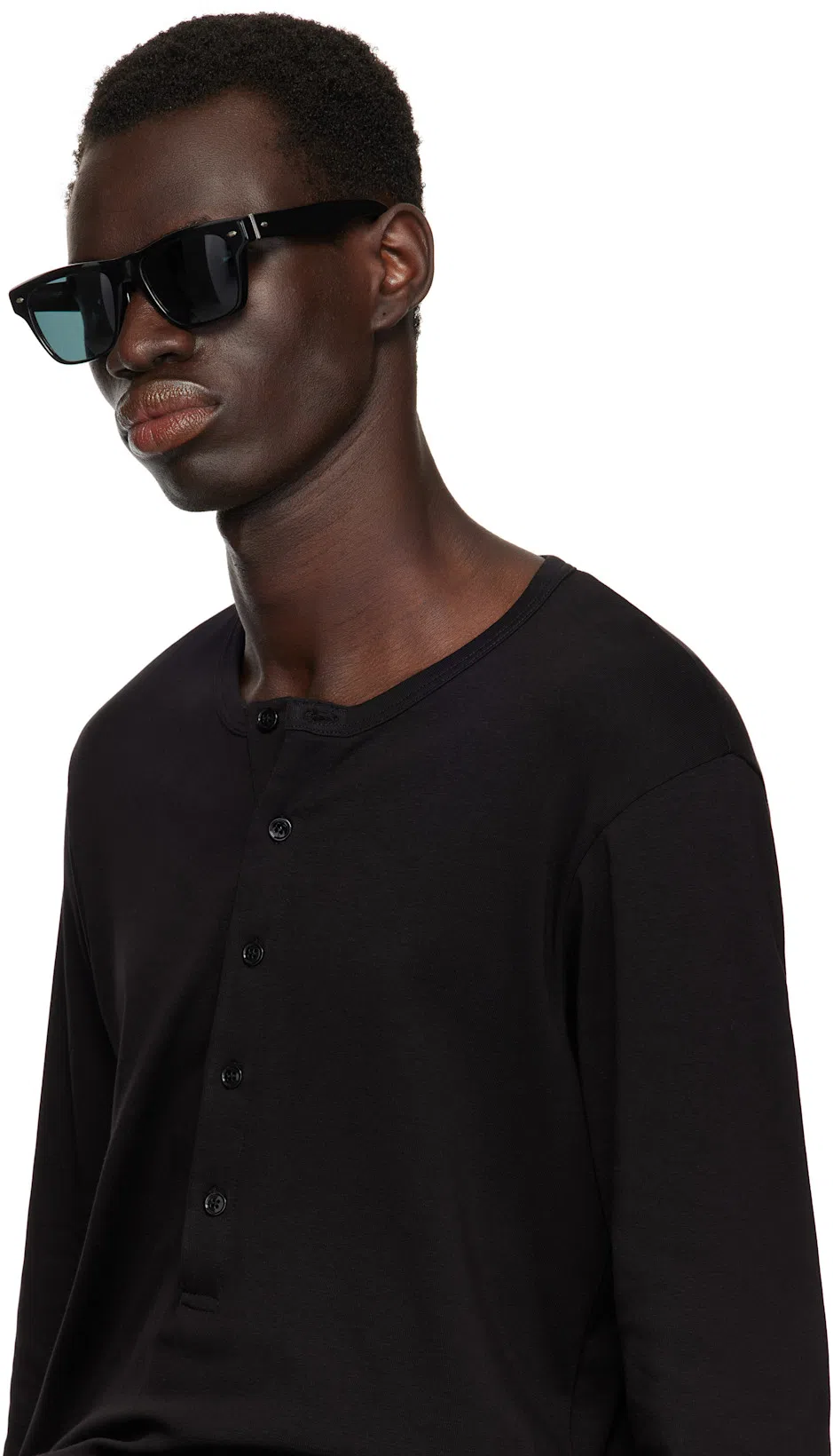 TOM FORD Henley Cotton Stretch Ribbed Long Sleeved T-shirt In Black