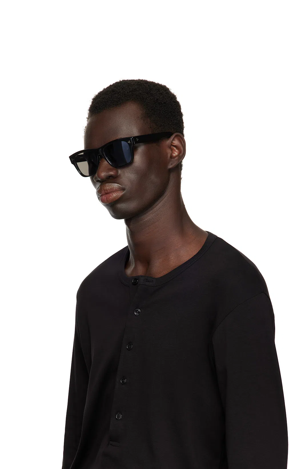 TOM FORD Henley Cotton Stretch Ribbed Long Sleeved T-shirt In Black