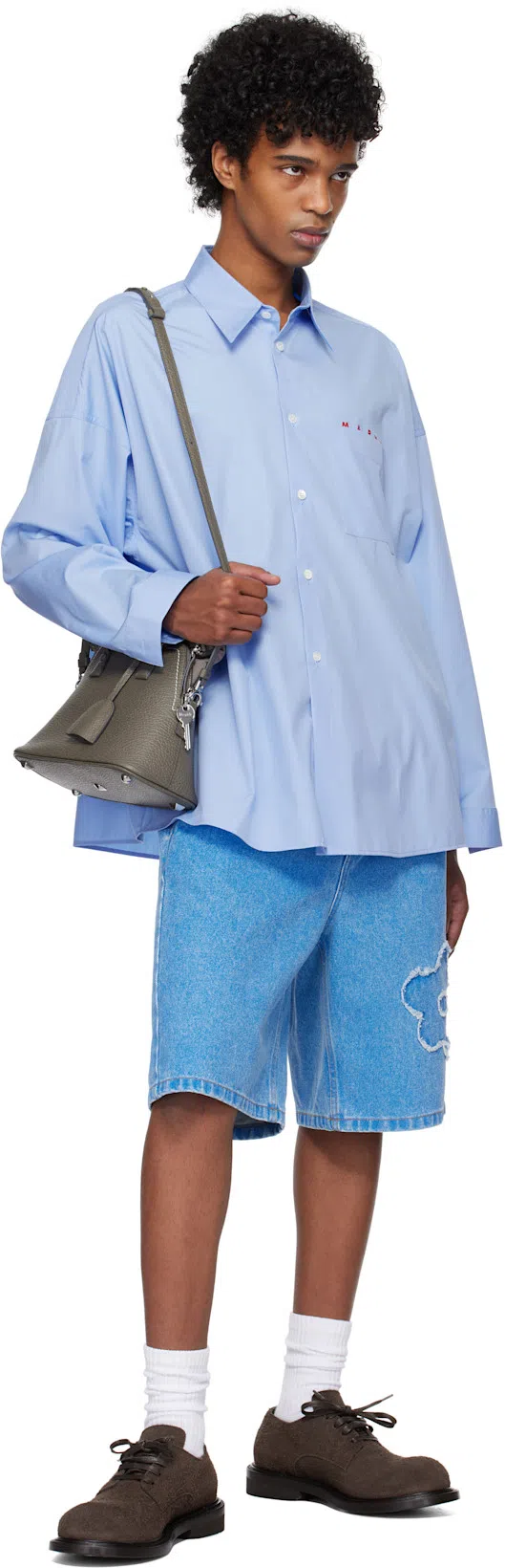 MARNI Flower Patch Denim Bermuda Shorts In Blue