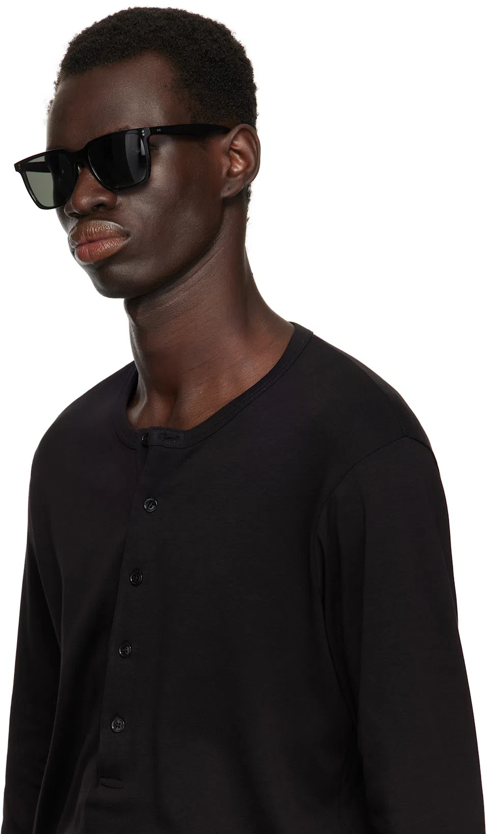 TOM FORD Henley Cotton Stretch Ribbed Long Sleeved T-shirt In Black