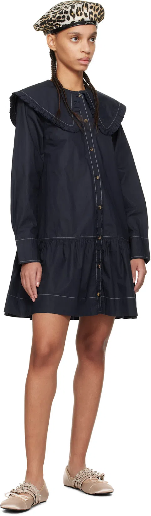 GANNI Mini Chemisier Shirt In Blue