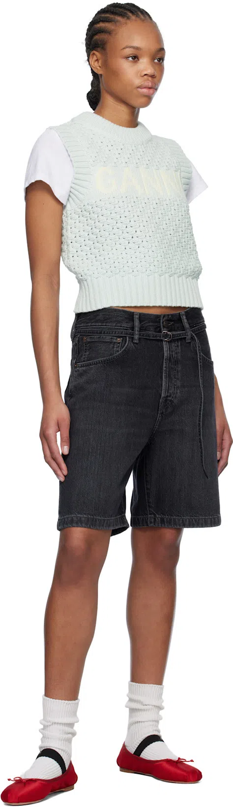 GANNI Textured Knit Vest With Statement Logo And Comfortable Fit In Blue