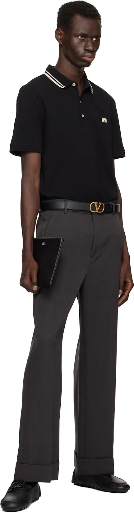 VALENTINO Cotton Piqué Polo Shirt With V-logo Patch In Black