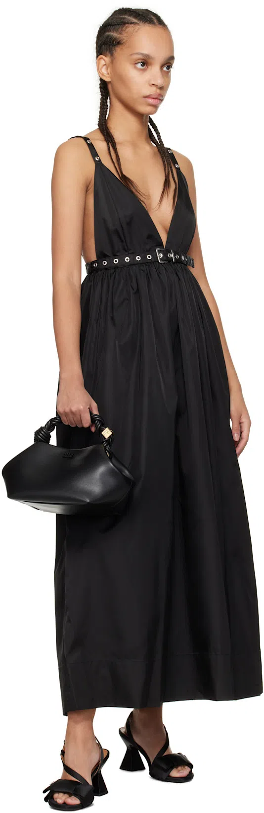 GANNI Nylon Midi Dress In Seven In Black