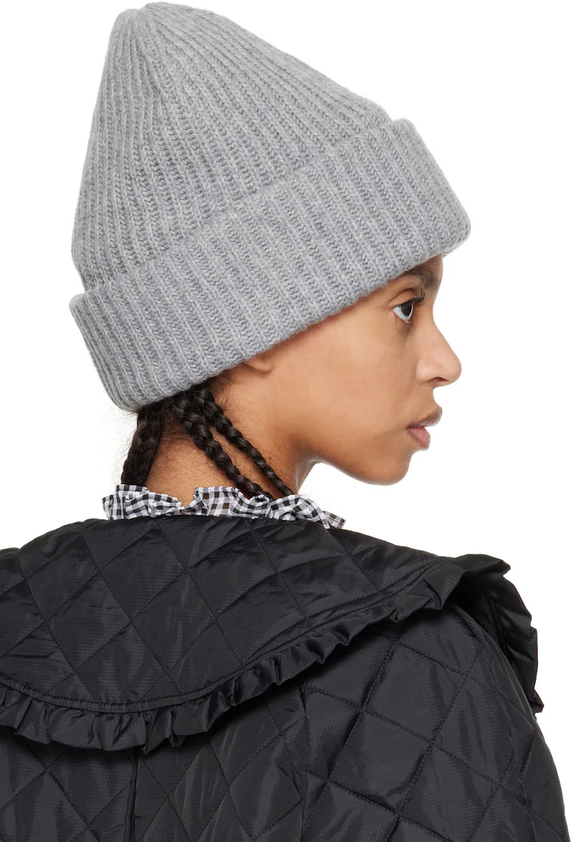 GANNI Black & White Sheer Check Tie String Shirt In 099 Black