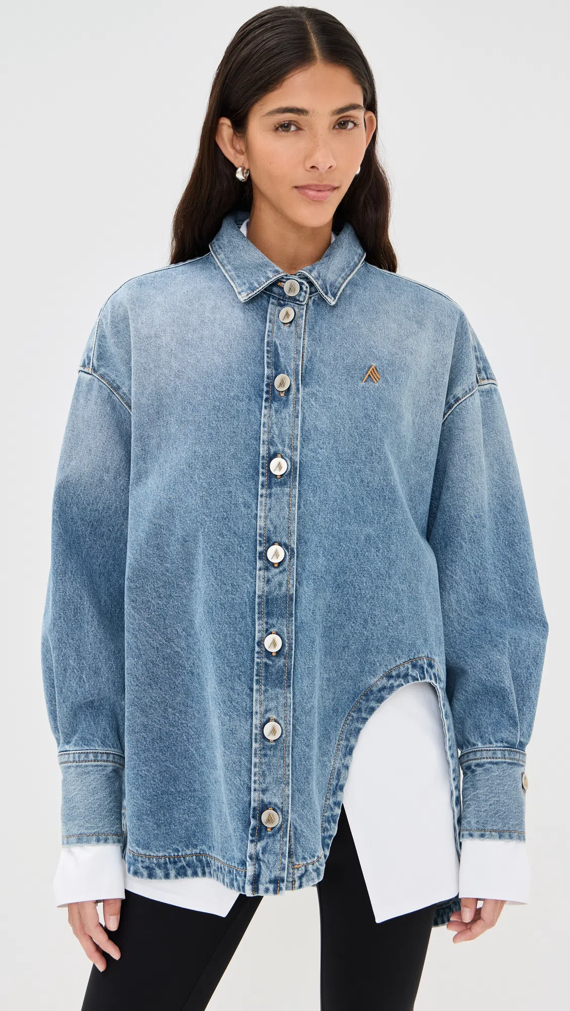ATTICO Oversized Embroidered Denim Shirt In Blue