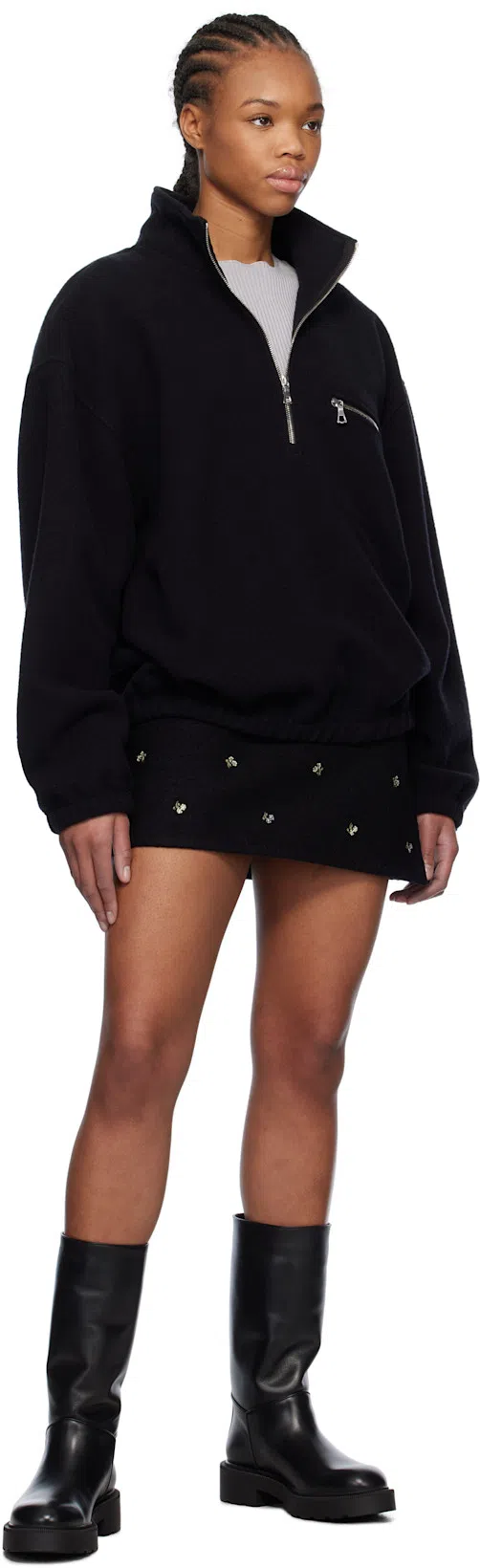 RIER Walker Floral Embroidered Wool Wrap Miniskirt In Black